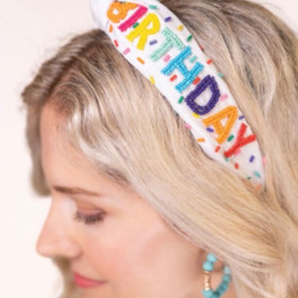 NEW IT's MY BIRTHDAY Confetti Rainbow White Fabric Embellished Headband - Picture 8 of 9